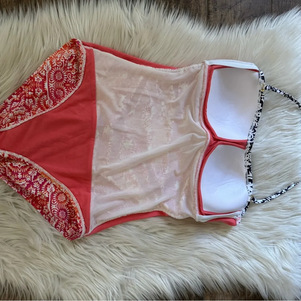 Tommy Bahama Sz 8 Shirred Bandeau Coral One‎ Piece Swimsuit Slimming Resortwear